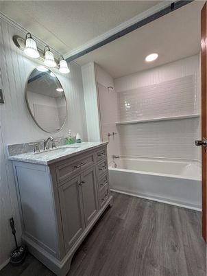 Bathroom, Interior, Recessed Lighting, Wood Texture Flooring