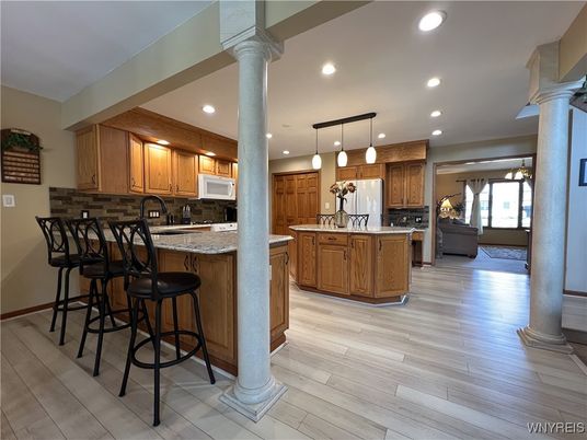 Interior, Kitchen, Pendant Lights, Recessed Lighting, Wood Texture Flooring