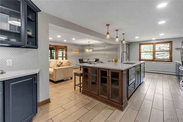 Interior, Kitchen, Living room, Pendant Lights, Recessed Lighting, Stainless Steel Appliances, Wood Texture Flooring