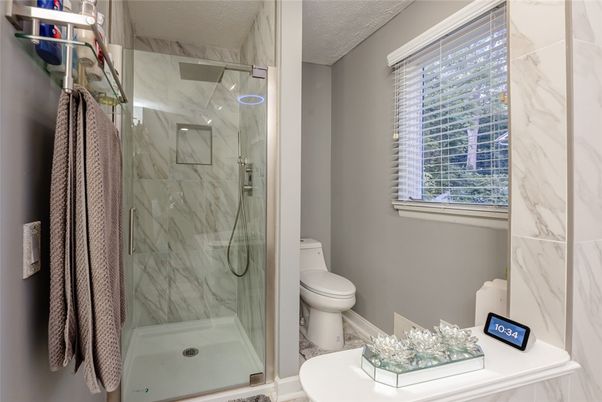 Bathroom, Glass Shower, Interior, Marble Walls
