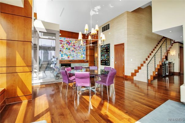 Dining room, Interior, Recessed Lighting, Wood Texture Flooring