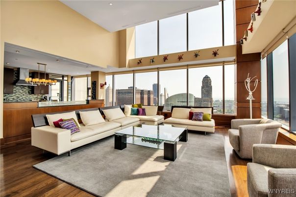 Interior, Living room, Pendant Lights, Recessed Lighting, Wood Texture Flooring