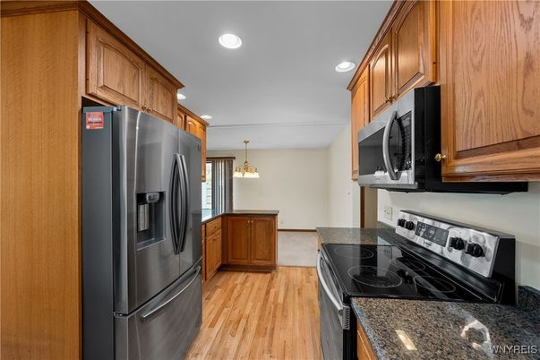 Interior, Kitchen, Pendant Lights, Recessed Lighting, Wood Texture Flooring