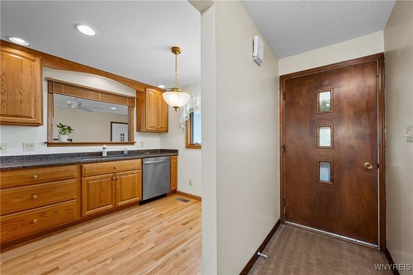 Interior, Kitchen, Pendant Lights, Recessed Lighting, Wood Texture Flooring