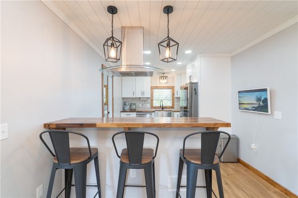 Interior, Kitchen, Pendant Lights, Recessed Lighting, Wood Texture Flooring