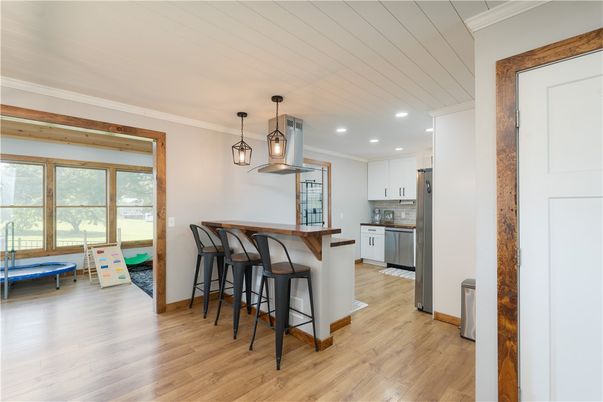 Interior, Kitchen, Pendant Lights, Recessed Lighting, Wood Texture Flooring