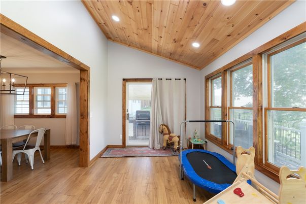 Dining room, Interior, Recessed Lighting, Wooden Ceilings, Wood Texture Flooring