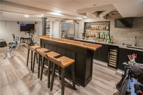 Interior, Recessed Lighting, Stone Walls, Wood Texture Flooring