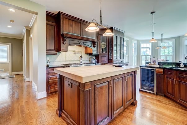 Interior, Kitchen, Pendant Lights, Recessed Lighting, Wood Texture Flooring