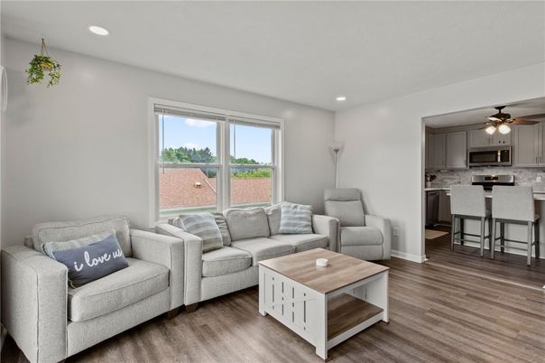 Interior, Kitchen, Living room, Recessed Lighting, Wood Texture Flooring