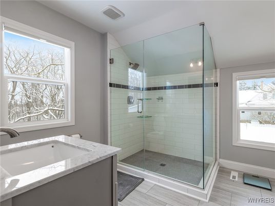 Bathroom, Glass Shower, Interior, Recessed Lighting