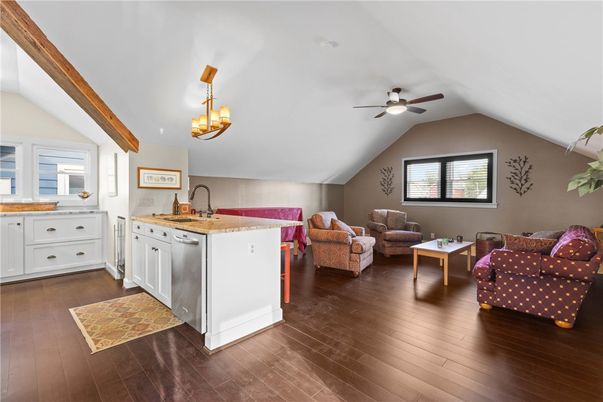 Interior, Kitchen, Living room, Pendant Lights, Wood Texture Flooring