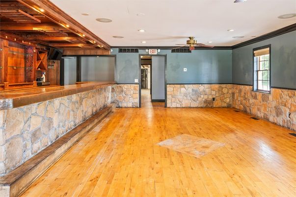Interior, Recessed Lighting, Stone Walls, Wood Texture Flooring
