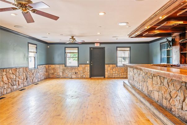 Interior, Recessed Lighting, Stone Walls, Wood Texture Flooring