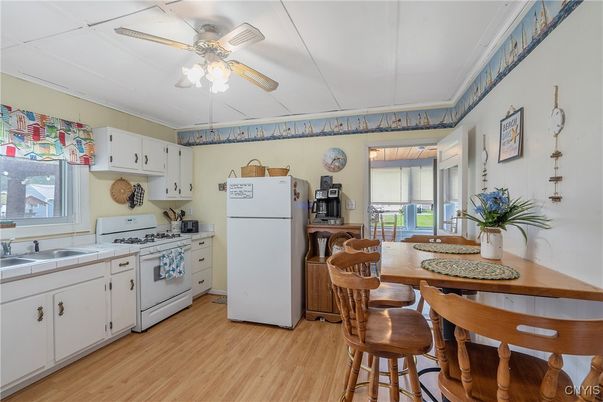 Dining room, Interior, Kitchen, Tile Countertops, Wood Texture Flooring