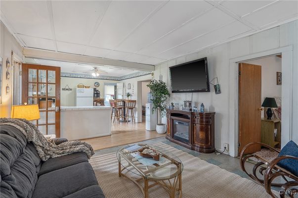 Dining room, Fireplace, Interior, Living room, Wood Texture Flooring