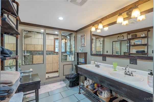 Bathroom, Dual Sink Vanities, Glass Shower, Interior, Recessed Lighting