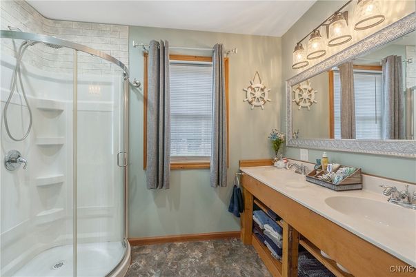 Bathroom, Dual Sink Vanities, Glass Shower, Interior