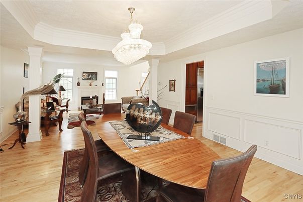 Chandelier, Dining room, Fireplace, Interior, Living room, Wood Texture Flooring