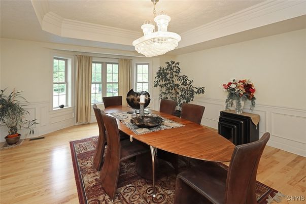 Chandelier, Dining room, Interior, Wood Texture Flooring