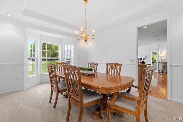 Chandelier, Dining room, Interior, Recessed Lighting, Wood Texture Flooring