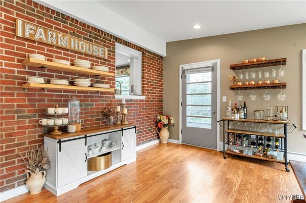 Interior, Recessed Lighting, Stone Walls, Wood Texture Flooring