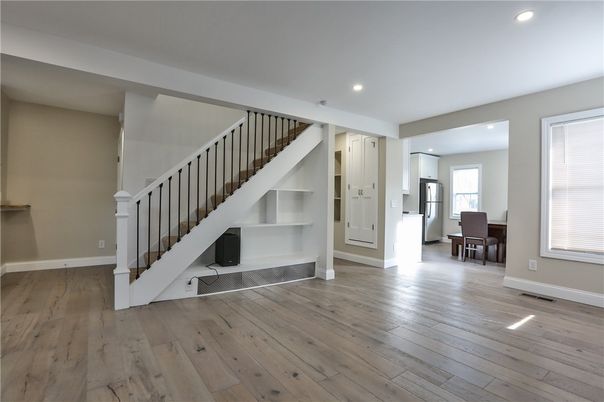 Dining room, Interior, Recessed Lighting, Wood Texture Flooring