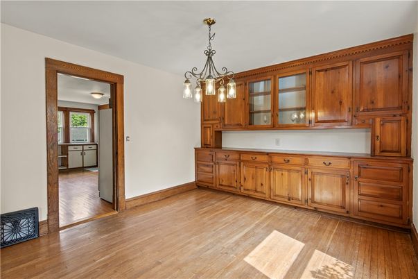 Empty room, Interior, Kitchen, Pendant Lights, Wood Texture Flooring