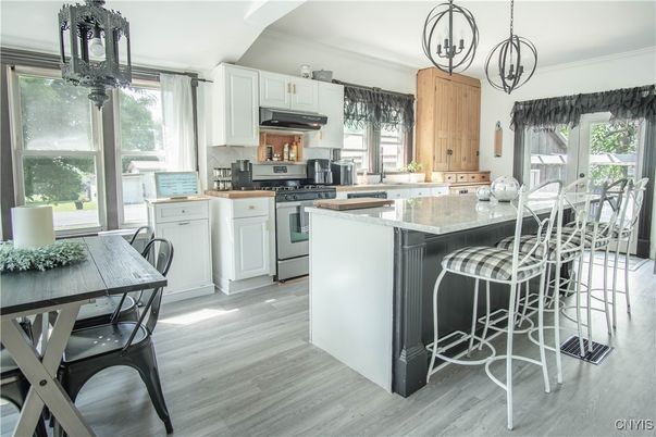 Chandelier, Interior, Kitchen, Pendant Lights, Wood Texture Flooring