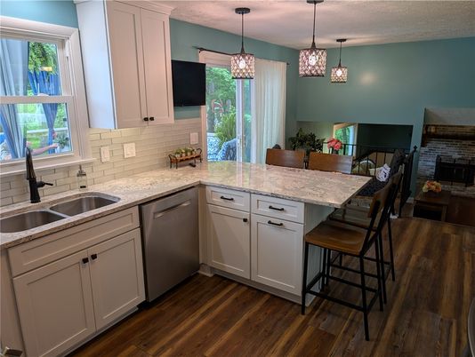 Interior, Kitchen, Pendant Lights, Wood Texture Flooring