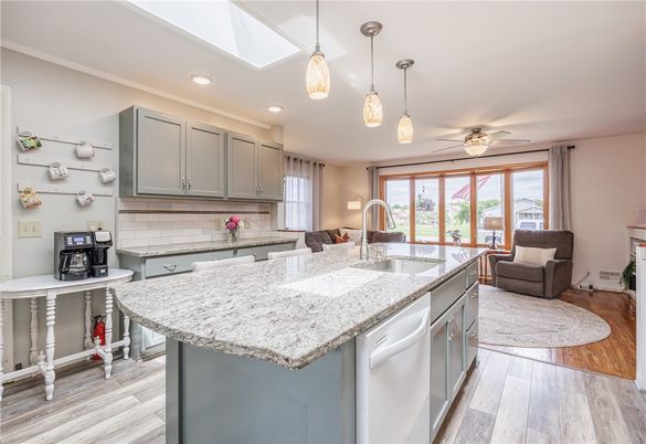 Interior, Kitchen, Pendant Lights, Recessed Lighting, Wood Texture Flooring
