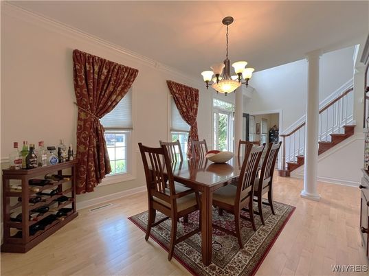 Chandelier, Dining room, Interior, Wood Texture Flooring