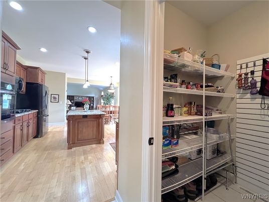 Interior, Kitchen, Pendant Lights, Recessed Lighting, Wood Texture Flooring