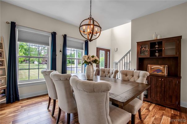 Chandelier, Dining room, Interior, Wood Texture Flooring