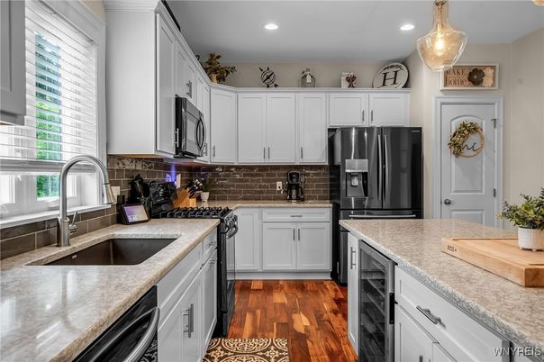 Interior, Kitchen, Pendant Lights, Recessed Lighting, Wood Texture Flooring