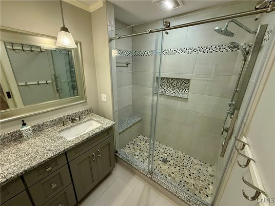 Bathroom, Glass Shower, Interior, Pendant Lights