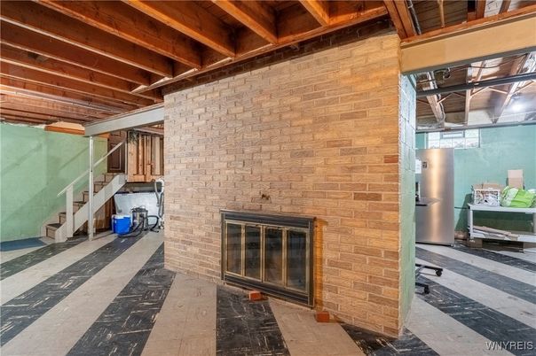 Empty room, Fireplace, Interior, Stone Walls, Wooden Beams