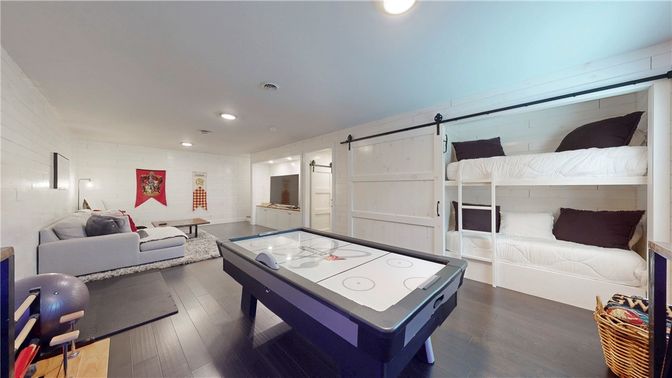 Game Room, Interior, Living room, Recessed Lighting, Wood Texture Flooring