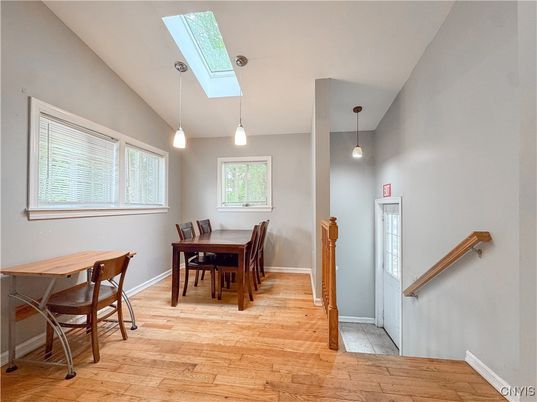 Dining room, Interior, Pendant Lights, Wood Texture Flooring