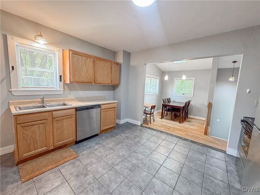 Dining room, Interior, Kitchen, Pendant Lights, Wood Texture Flooring