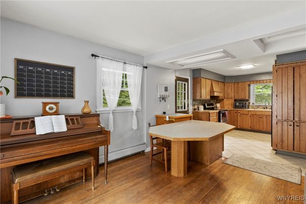 Dining room, Interior, Kitchen, Piano, Wood Texture Flooring