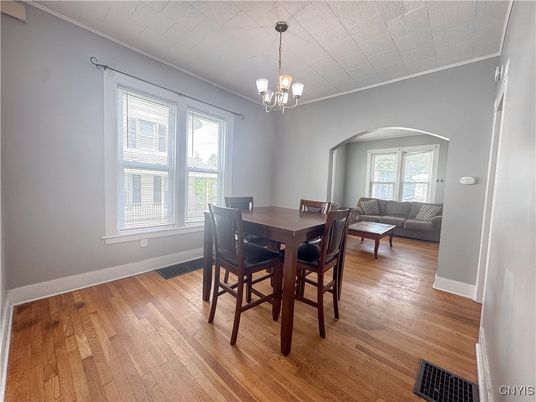 Chandelier, Dining room, Interior, Wood Texture Flooring