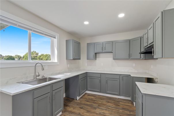 Interior, Kitchen, Recessed Lighting, Wood Texture Flooring