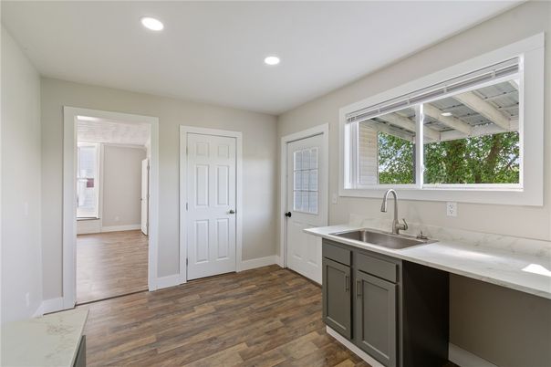 Interior, Kitchen, Recessed Lighting, Wood Texture Flooring