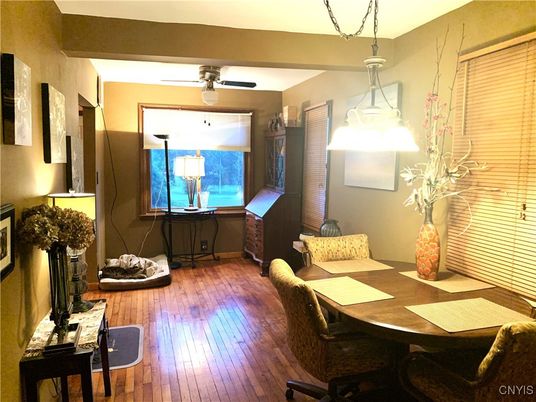 Dining room, Interior, Pendant Lights, Wood Texture Flooring
