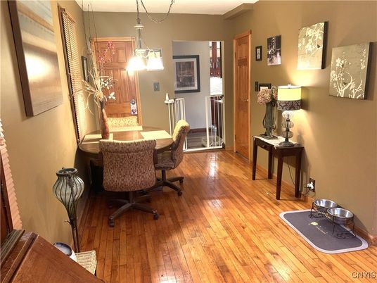 Dining room, Interior, Pendant Lights, Wood Texture Flooring