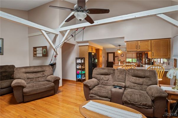 Dining room, Interior, Kitchen, Living room, Pendant Lights, Wood Texture Flooring