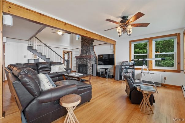 Fireplace, Interior, Living room, Wooden Beams, Wood Texture Flooring