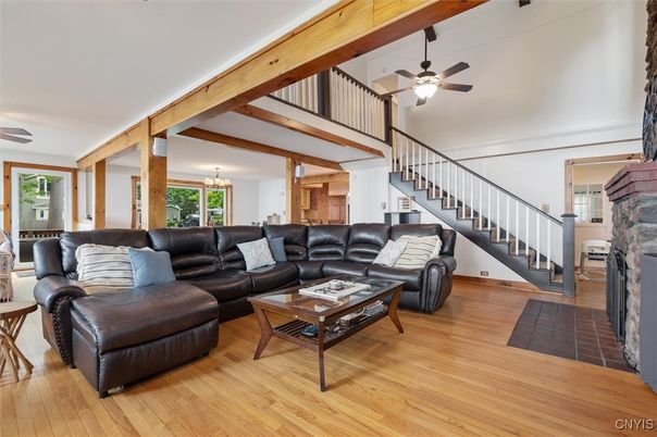 Chandelier, Interior, Living room, Wooden Beams, Wood Texture Flooring