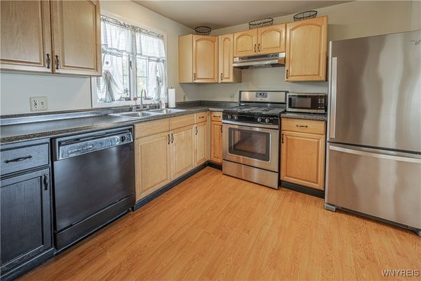 Interior, Kitchen, Stainless Steel Appliances, Wood Texture Flooring